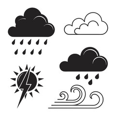 Weather symbols rain sun wind clouds lightning