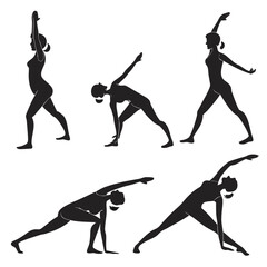 Yoga poses black silhouettes abstract white