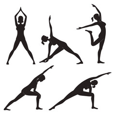Yoga poses silhouettes women stretching vector