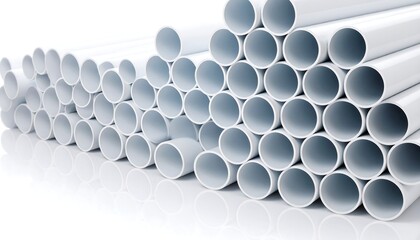 Stack of white pipes on white background