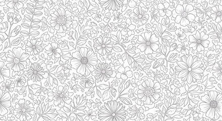Obraz premium Floral Line Art Pattern Background.