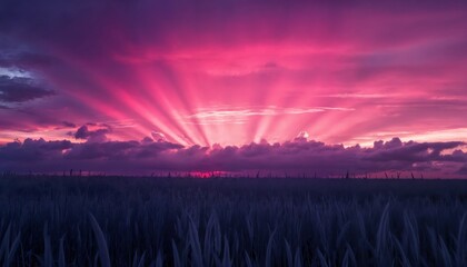 Obraz premium Sunset landscape with vibrant colors and dramatic clouds over a field, perfect for nature lovers and photographers - AI Generated Digital Art