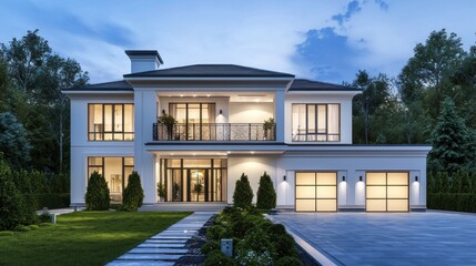 Fototapeta premium Modern home exterior dusk