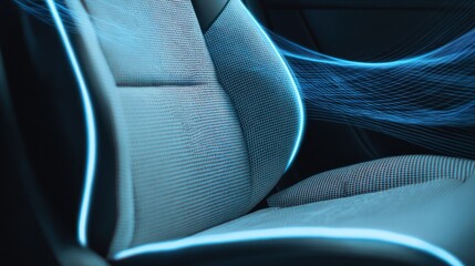 Car seat with blue ambient lighting detail interior automotive comfort modern.