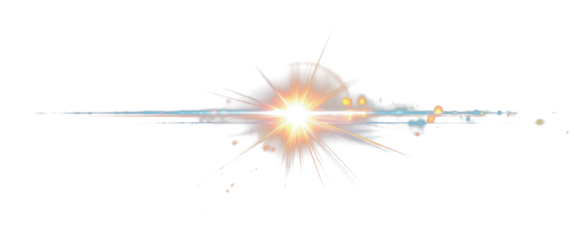 White sparkle light effect with glowing rays and lens flare on a transparent background. Perfect PNG for futuristic, festive, or abstract digital designs.