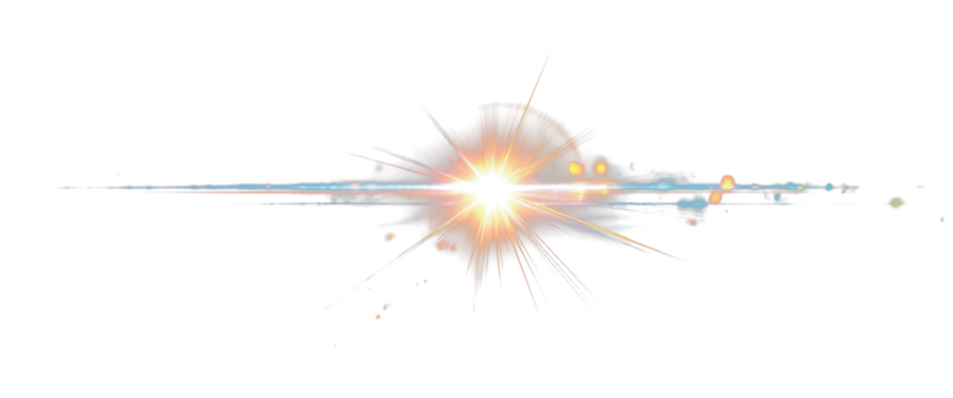 White sparkle light effect with glowing rays and lens flare on a transparent background. Perfect PNG for futuristic, festive, or abstract digital designs.