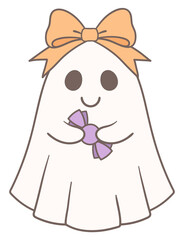 Cute Kawaii Halloween Ghost with Bow PNG - Ghost Holding Candy Clipart Image