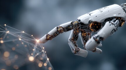 robotic hand touching digital network