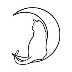 dreamy cat and moon line art