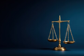 Golden Scales of Justice Symbolizing Law and Fairness on a Dark Background.