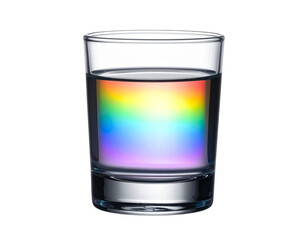 Vibrant Glass of Water with Rainbow Light Reflection, Transparent PNG