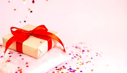 Gift box with confetti on a pastel background