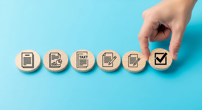 Document Workflow Process Hand Selecting Completed Tasks Paperwork Checklist Approvals for Business Taxes and Finance