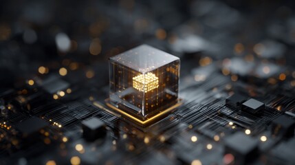 glowing cube digital circuit board