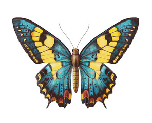 Watercolor butterfly isolated on transparent background, hand drawn vintage art