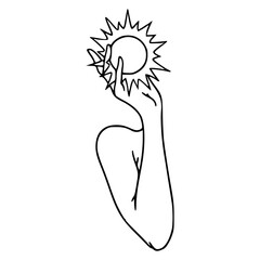 line art of a hand holding the sun