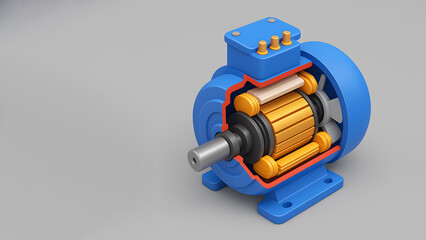 3D cartoon style cross-section of electric motor