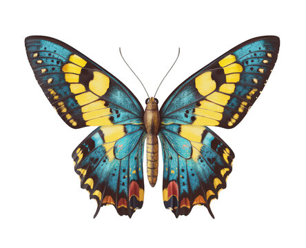 Watercolor butterfly isolated on transparent background, hand drawn vintage art