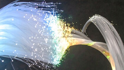 Fiber optic strands illuminated with vibrant light