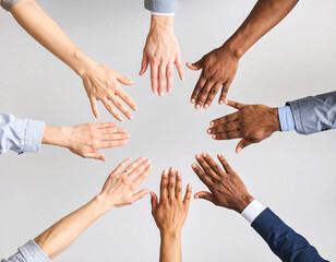 Collaborative hands meeting professional environment photography multi-ethnic top-down view teamwork concept