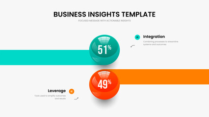 Creative Development Two Element Infographic Slideshow Layout. Visual Overview 2 Option Chart Presentation Design. Advertising Insight Slide Template Vector Illustration.