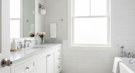 Fototapeta premium White bathroom interior with natural light