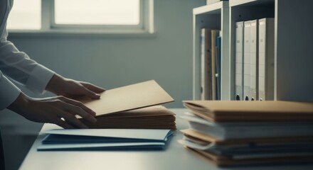 Woman organizing files on a desk