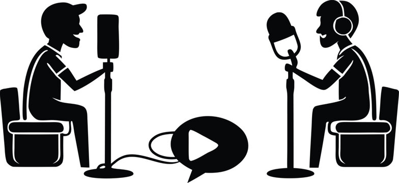 people doing podcast international podcast day silhouette vector illustration