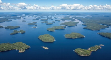 Aerial view of islands in blue water