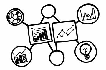 Vector hand drawn doodle sketch of data analysis and insights isolated on white background