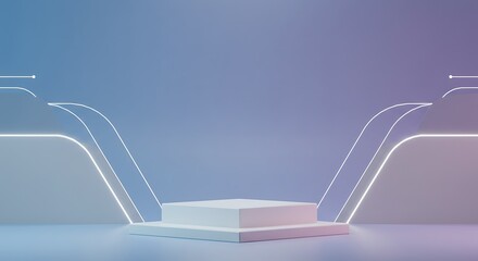 Minimalist Product Display Podium with Neon Accents and Pastel Blue Gradient Background