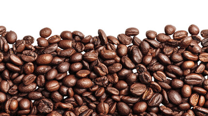 Obraz premium A close-up of roasted coffee beans showcasing rich colors and textures, white isolated background.