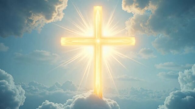 Experience the divine beauty of a seamlessly looped heavenly cross animation, perfect for creating serene and uplifting backgrounds in Full HD and 4K