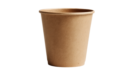 Brown disposable paper cup for beverages, isolated on a white background.