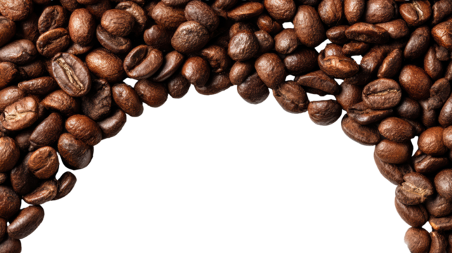 Coffee beans arranged against a white background, perfect for coffee-related themes and designs.