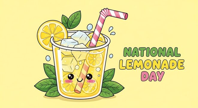 Cheerful Lemonade Illustration Celebrating National Lemonade Day with Cute Cartoon Elements