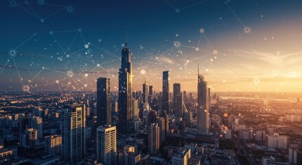 Obraz premium Digital network communication connection world city 5G