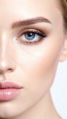 close up half female face caucasian natural make up