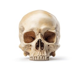 Obraz premium Realistic human skull front view isolated on for medical and artistic use