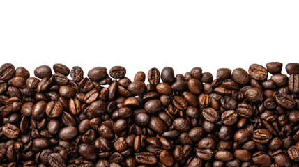 Fototapeta premium Fresh roasted coffee beans isolated on a white background, perfect for coffee lovers and culinary enthusiasts.
