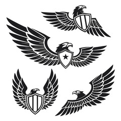 Eagle emblems with shields and wings crest