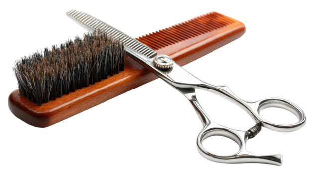 High-quality scissors and comb on a white isolate background for hairdressing and grooming.