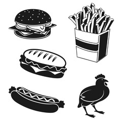 Fast food icons burger fries hotdog chicken french fries