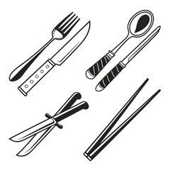 Fototapeta premium Fork knife spoon chopsticks set cutlery