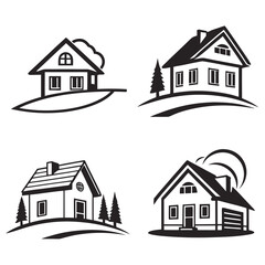 Four black and white house emblems home building