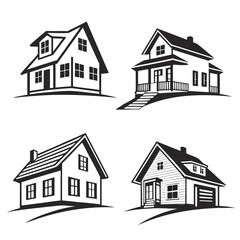Four black and white house emblems home building