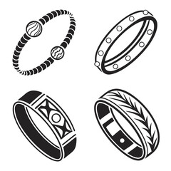 Four black and white jewelry silhouettes bracelet bangle
