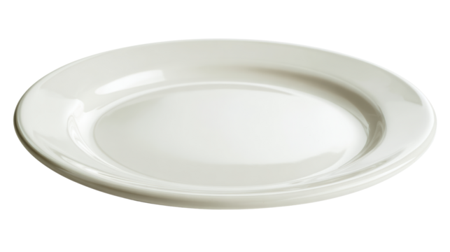 White ceramic plate on a transparent background, perfect for showcasing culinary delights.