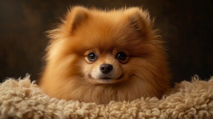 A cute red Pomeranian Spitz puppy is relaxing on a soft blanket—perfect for pet ads, pet supply catalogs, and articles about dog breeds.