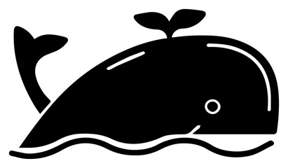 Cute whale vector – friendly cartoon sea mammal splashing in waves, simple marine icon